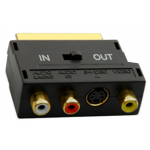 SCART PLUG ADAPTOR επίχρυσος μετατροπέας σε 3 θηλυκά RCA και S-VIDEO με επιλογή IN OUT